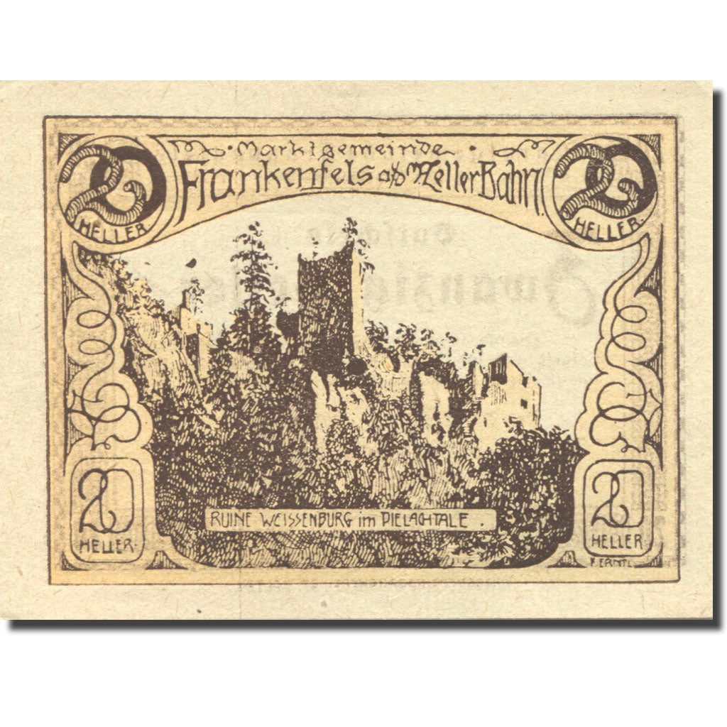 Geldschein, Österreich, Frankenfels, 20 Heller, ruine, 1920 UNZ- Mehl:FS 208a