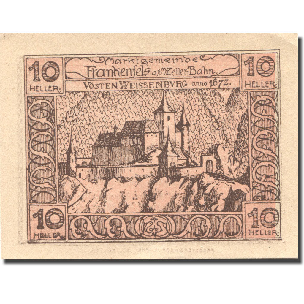 Banconote, Austria, Frankenfels, 10 Heller, château, 1920 SPL Mehl:FS 208a
