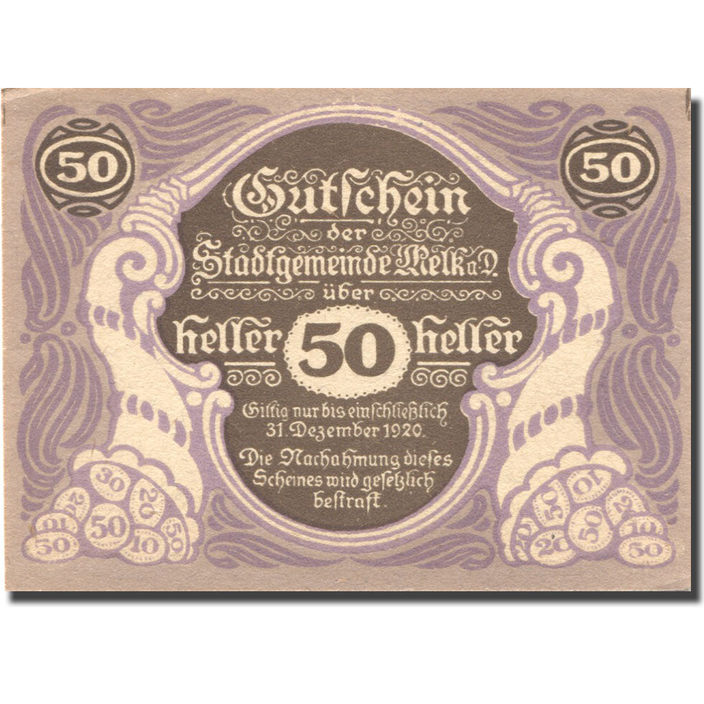 Banconote, Austria, Melk, 50 Heller, château 1920-12-31, SPL, Mehl:FS 605II