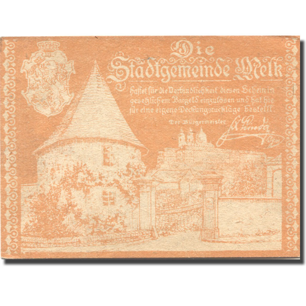 Banconote, Austria, Melk, 50 Heller, château 1920-12-31, SPL, Mehl:FS 605II