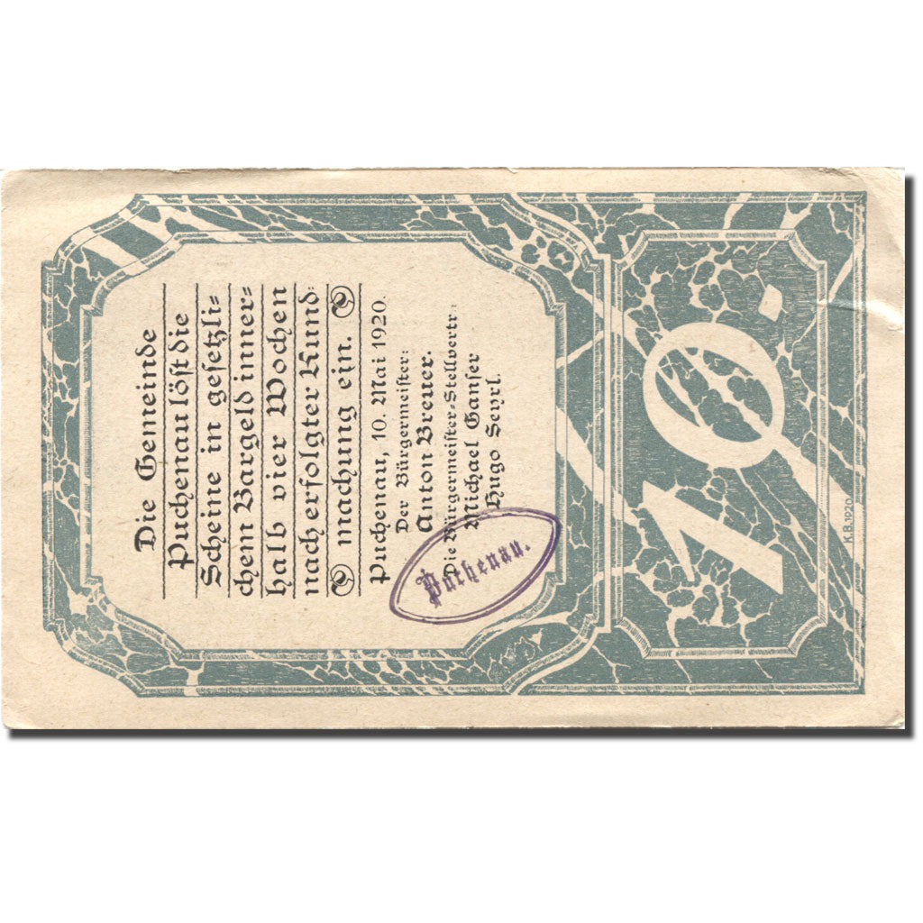 Banconote, Austria, Puchenau, 10 Heller, pont 1920-05-10, SPL, Mehl:FS 788