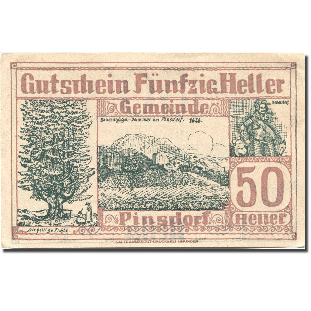 Banconote, Austria, Pinsdorf, 50 Heller, arbre 1920-06-01, SPL, Mehl:FS 750