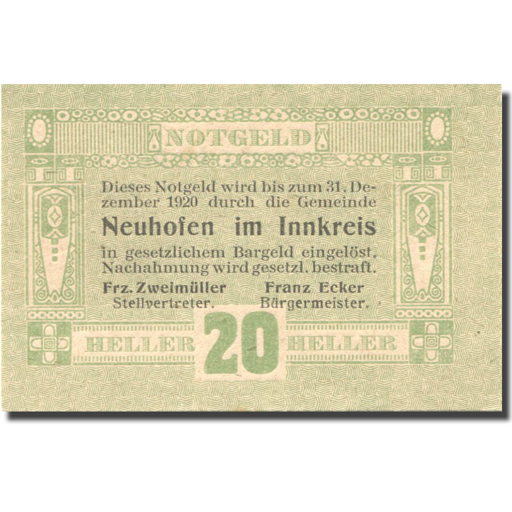 Geldschein, Österreich, Neuhofen, 20Heller valeur faciale 1920 UNZ Mehl:FS 652Ib