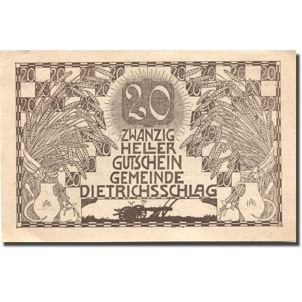 Banconote, Austria, Dietrichsschlag, 20 Heller, blé, 1920 SPL Mehl:FS 124a