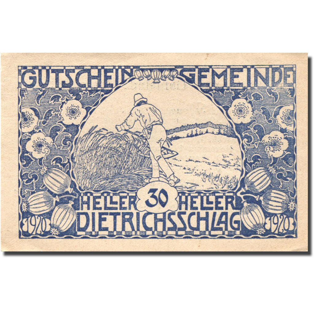 Banknot, Austria, Dietrichsschlag, 30 Heller, agriculteur, 1920, 1920-11-30