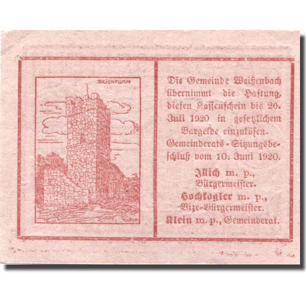 Banconote, Austria, Weissenbach, 20 Heller, manoir, 1920 SPL Mehl:FS 1156Ba