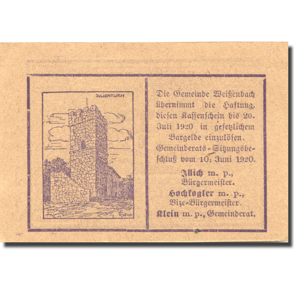 Banconote, Austria, Weissenbach, 10 Heller, ferme, 1920 SPL Mehl:FS 1156Bb