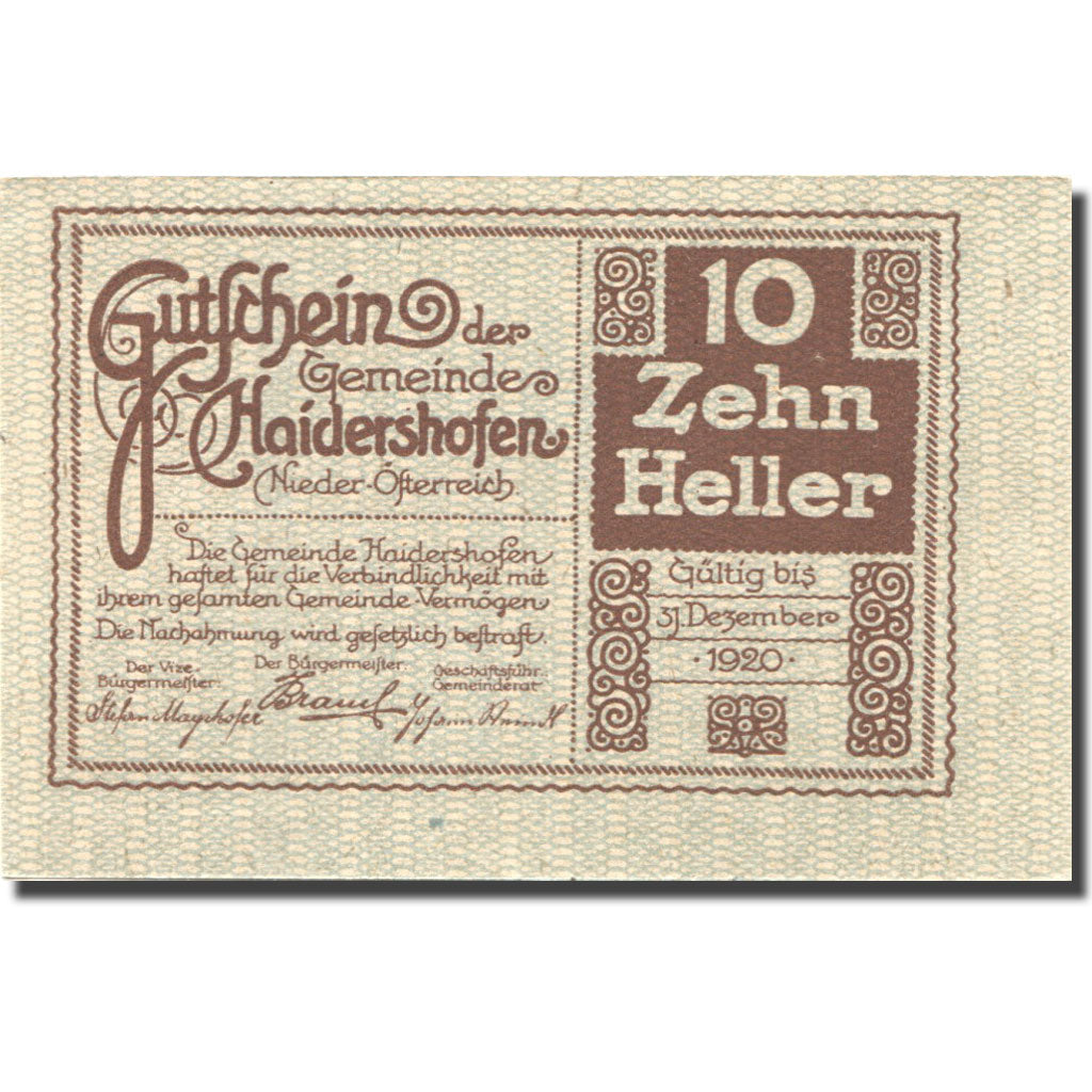 Biljet, Oostenrijk, Haidershofen, 10 Heller, château, 1920 SPL Mehl:FS 335Ib