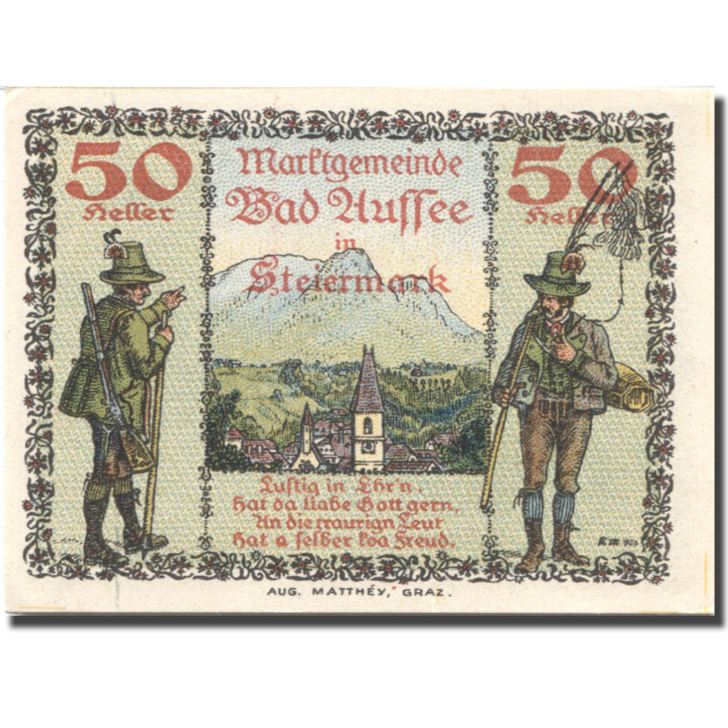 Banconote, Austria, Bad Auffee, 50 Heller, pêcheur, 1920 SPL Mehl:FS 73