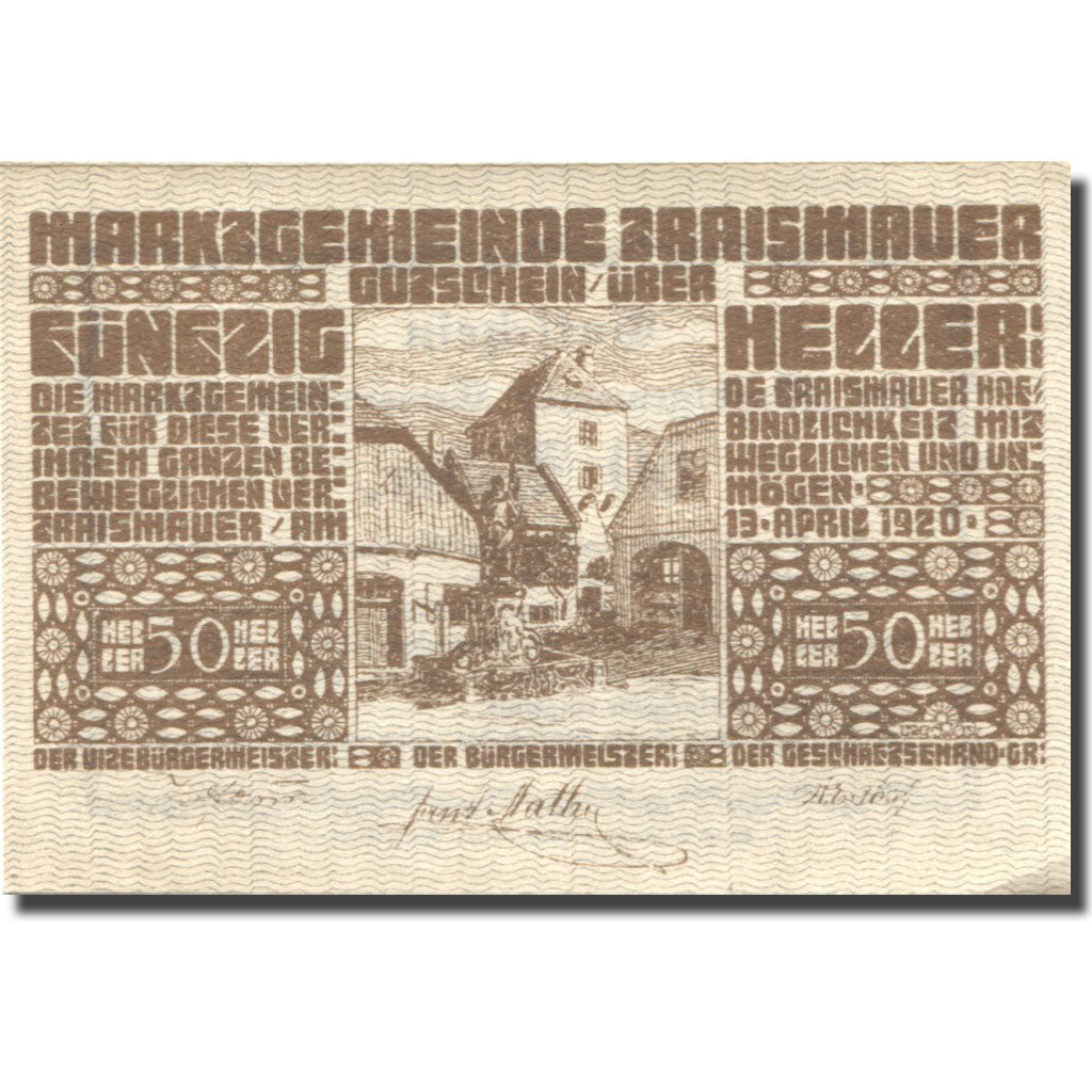 Banconote, Austria, Traismauer, 50 Heller, ferme 1920-04-13, SPL Mehl:FS 1078I