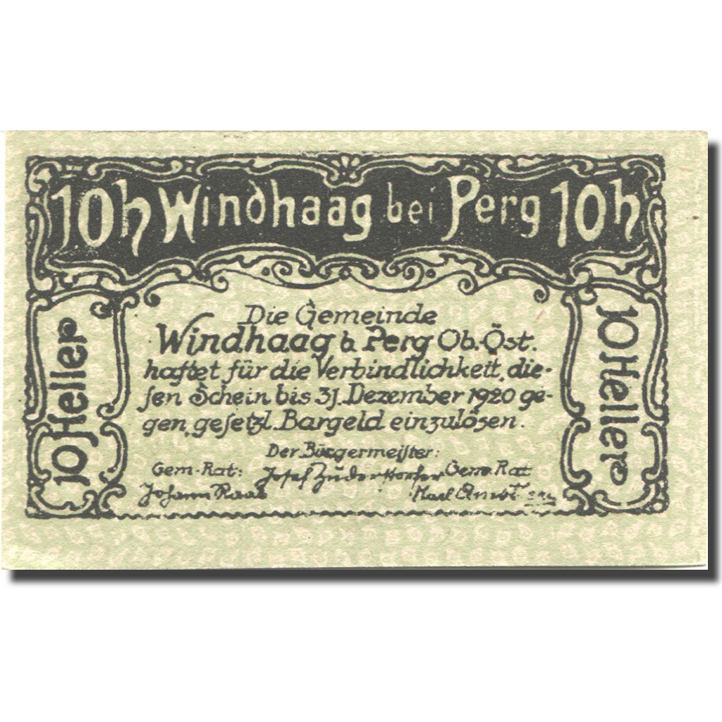 Banconote, Austria, Windhaag, 10 Heller, château, 1920 SPL Mehl:FS 1243I