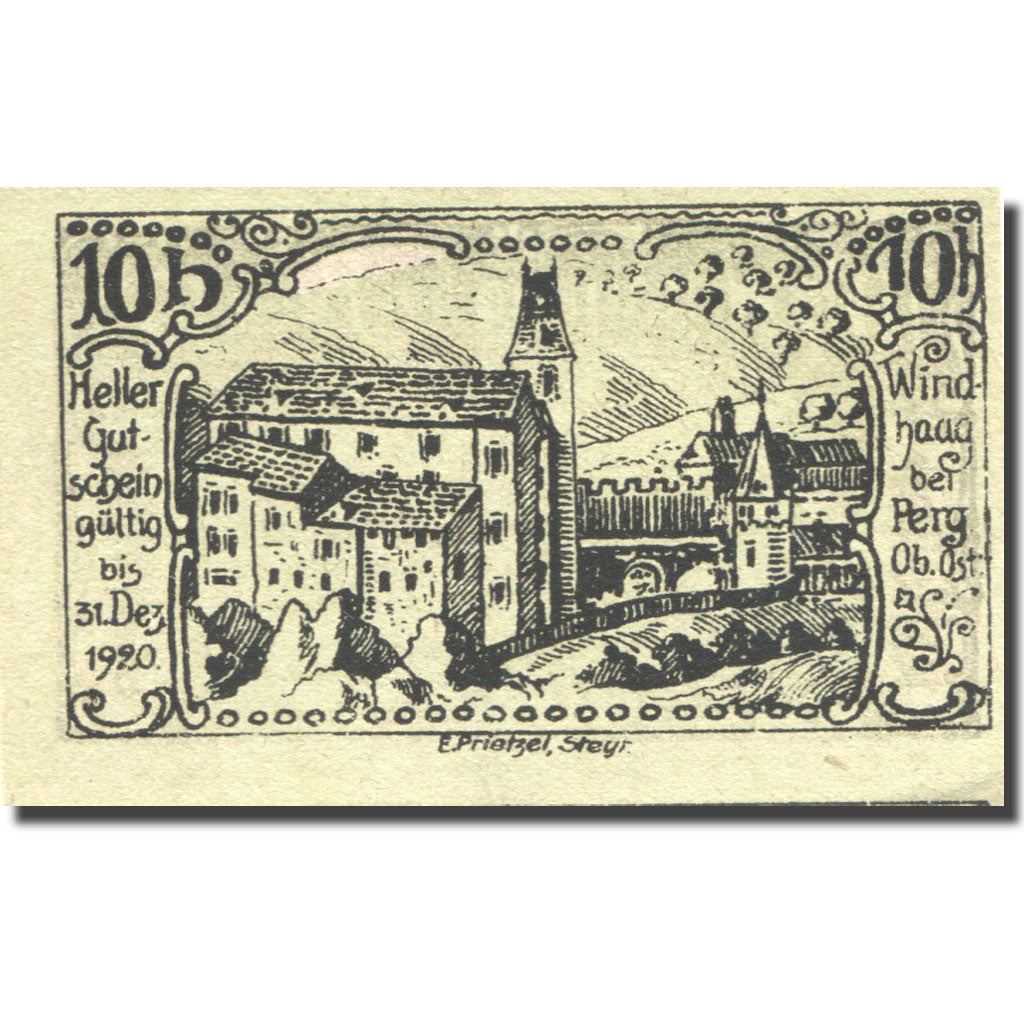 Banconote, Austria, Windhaag, 10 Heller, château, 1920 SPL Mehl:FS 1243I