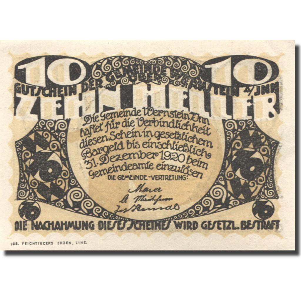 Banconote, Austria, Wernstein, 10 Heller, Forêt 1920-12-31, SPL Mehl:FS 1174a