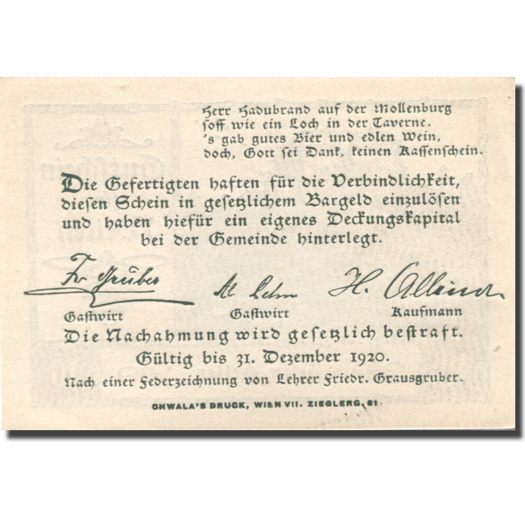 Banconote, Austria, Weiten, 10 Heller, château 1920-12-31, SPL Mehl:FS 1162b