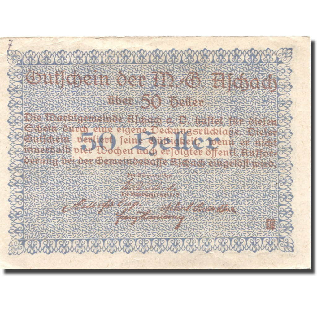 Banconote, Austria, Aschach a/d Donau, 50Heller, fleuven1920 SPL Mehl:FS 53IIb20