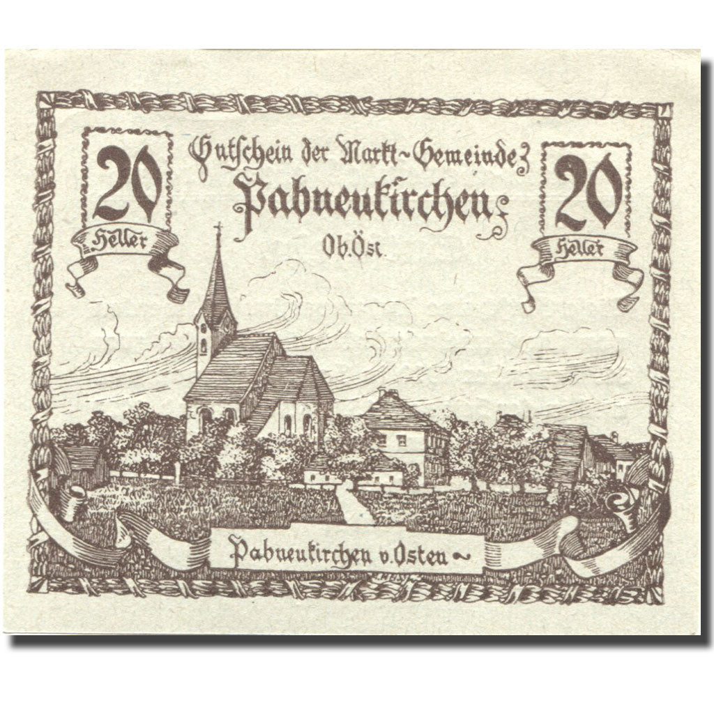 Banconote, Austria, Pabneukirchen, 20 Heller, village, 1920, SPL Mehl:FS 719d