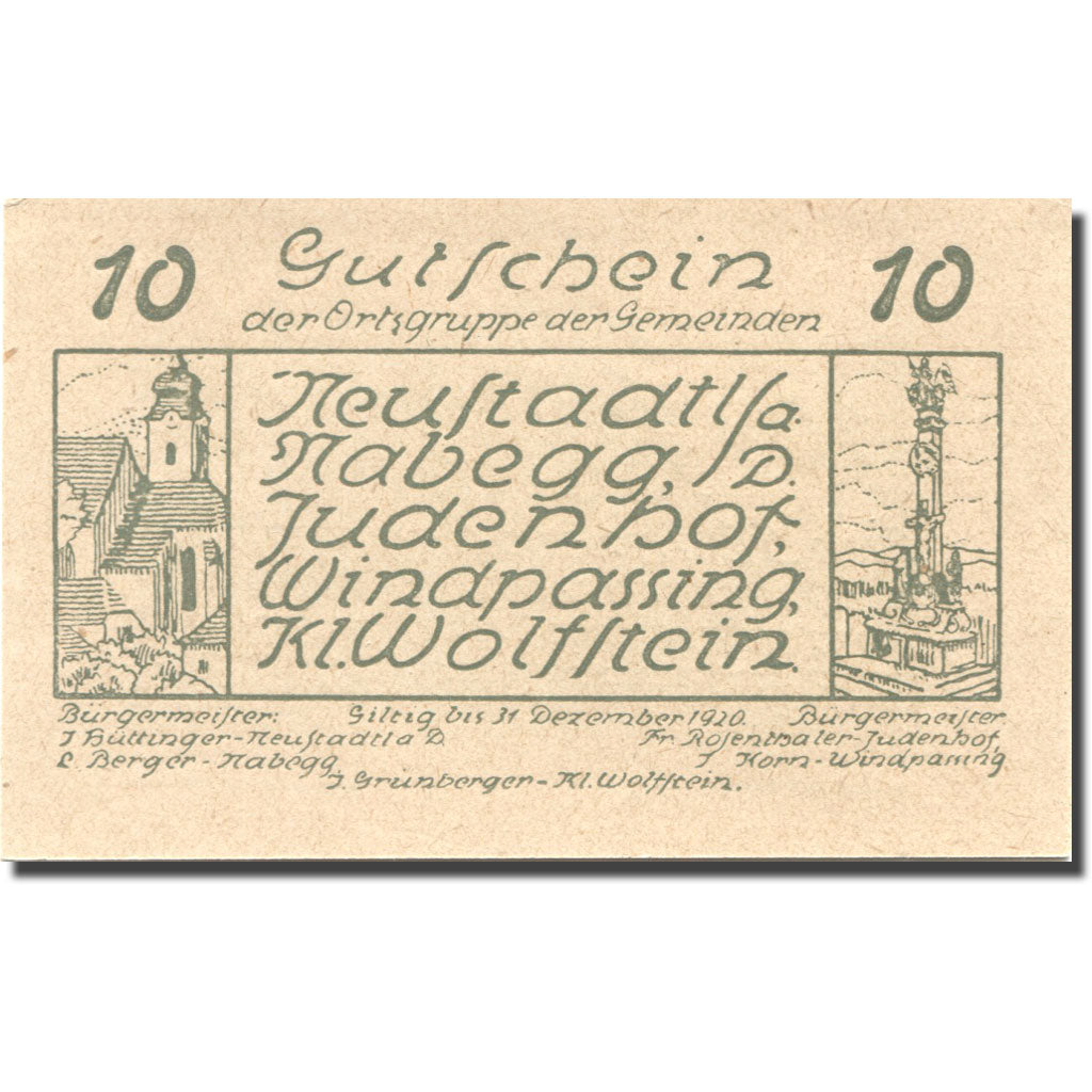 Banconote, Austria, Nabegg, 10 Heller, Monument 1920-12-31, SPL, Mehl:FS 665d