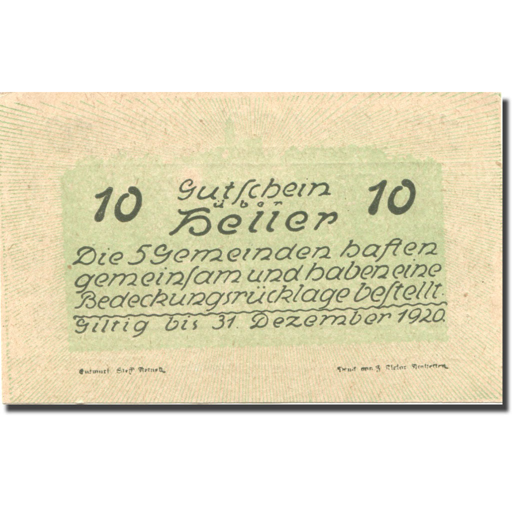 Banconote, Austria, Nabegg, 10 Heller, Monument 1920-12-31, SPL, Mehl:FS 665d