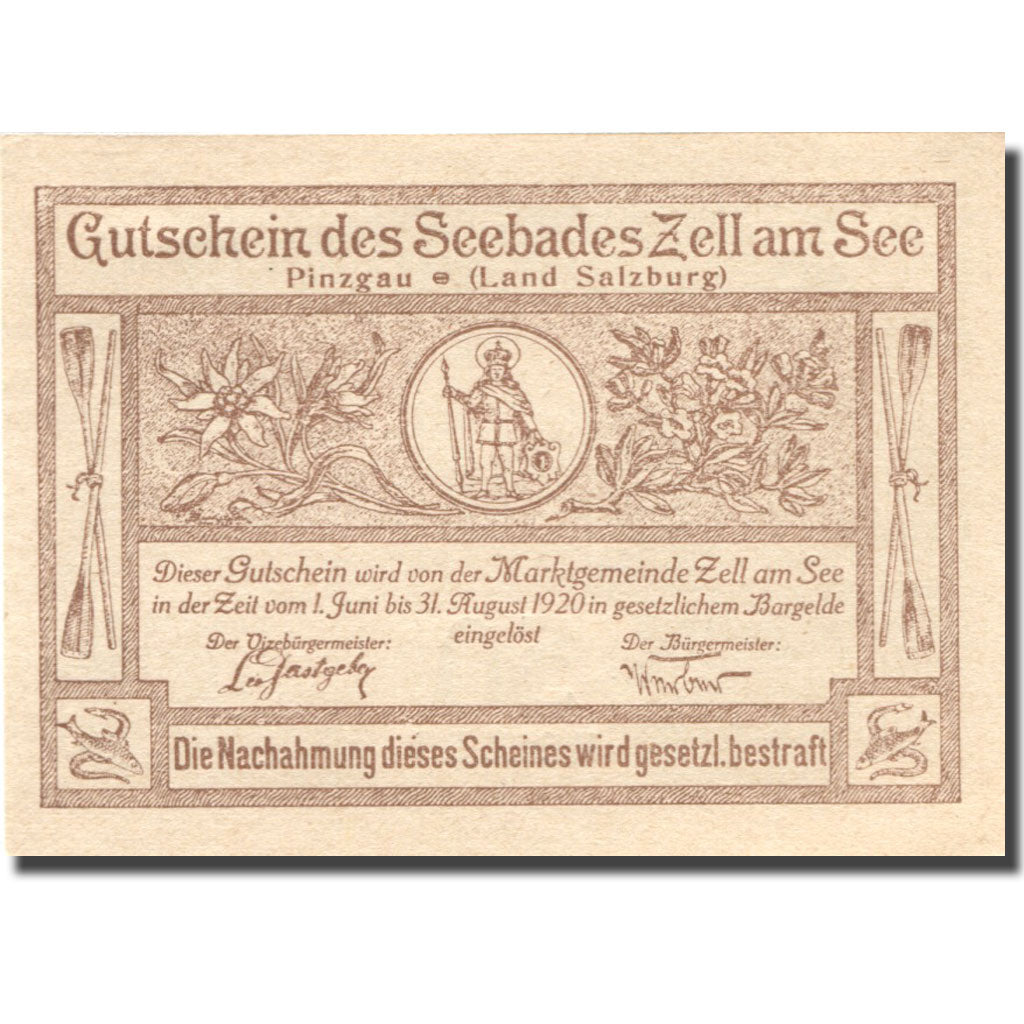 Billet, Autriche, Zell am See, 50 Heller, montagne, 1920 SPL Mehl:FS 1270I