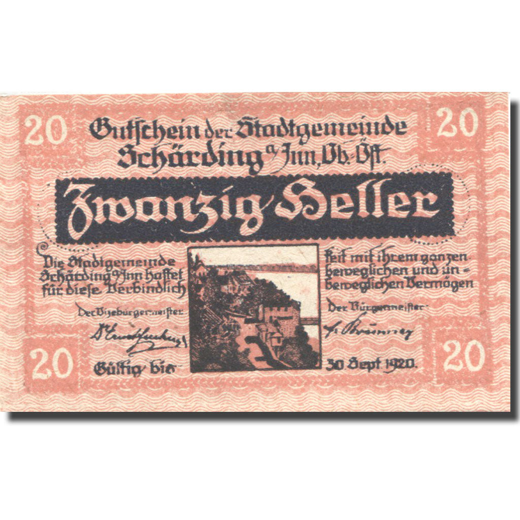 Banconote, Austria, Schärding, 20 Heller, château, 1920 SPL Mehl:FS 951I