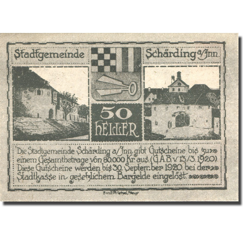 Geldschein, Österreich, Schärding, 50 Heller, pont, 1920 UNZ- Mehl:FS 951I