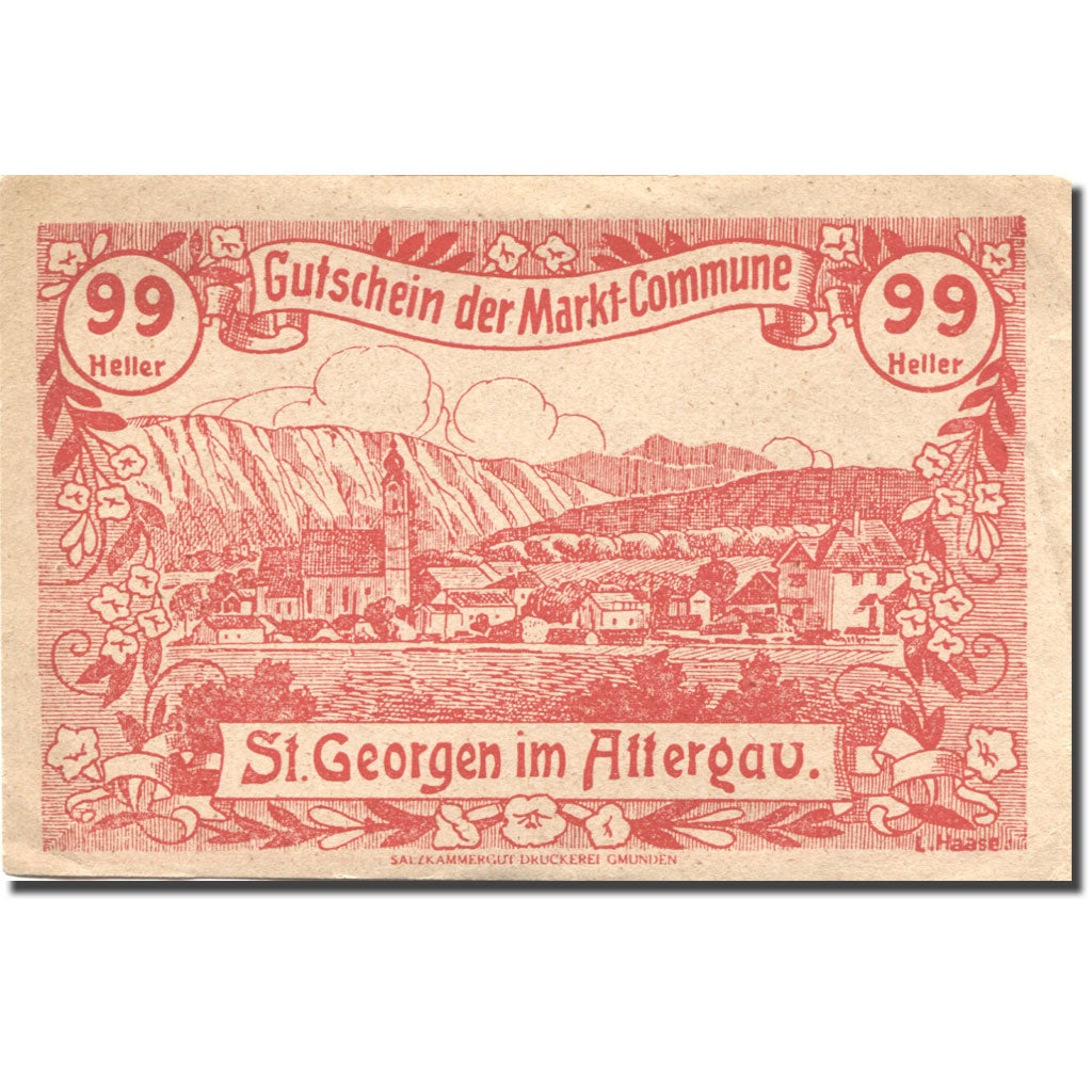 Geldschein, Österreich, St Georgen, 99 Heller, village, 1920 VZ Mehl:FS 889b