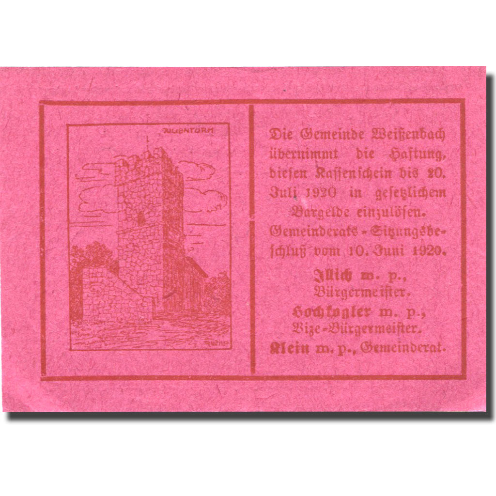 Banconote, Austria, Weissenbach, 20 Heller, Eglise, 1920 SPL Mehl:FS 1156Aa
