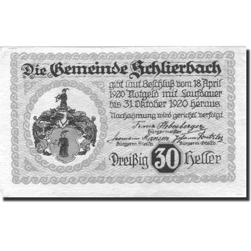 Banconote, Austria, Schlierbach, 30 Heller, château, 1920, SPL Mehl:FS 962IIa