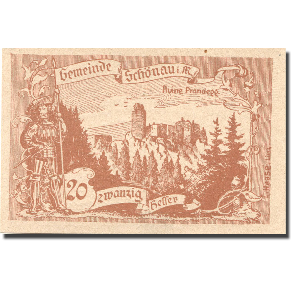 Banconote, Austria, Schönau, 20 Heller, château 1920-12-31, SPL Mehl:FS 966b