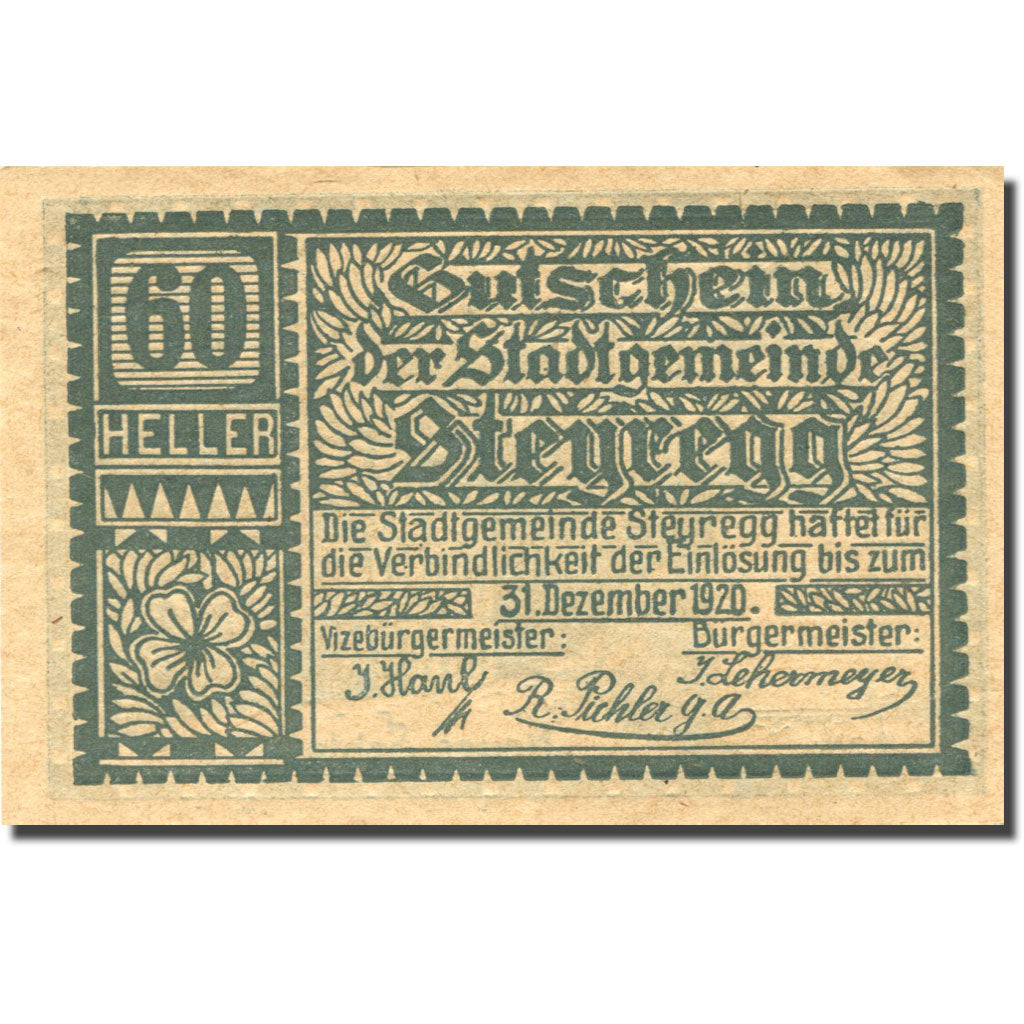 Banconote, Austria, Steyregg, 60 Heller, château, 1920 SPL Mehl:FS 1036II