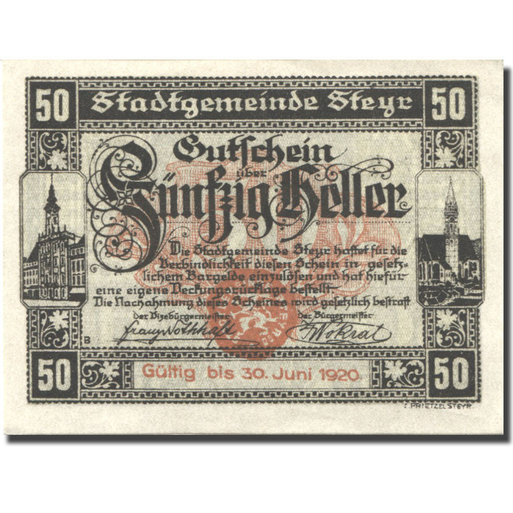 Geldschein, Österreich, Steyr, 50 Heller, château, 1920 UNZ- Mehl:FS 1034Ib