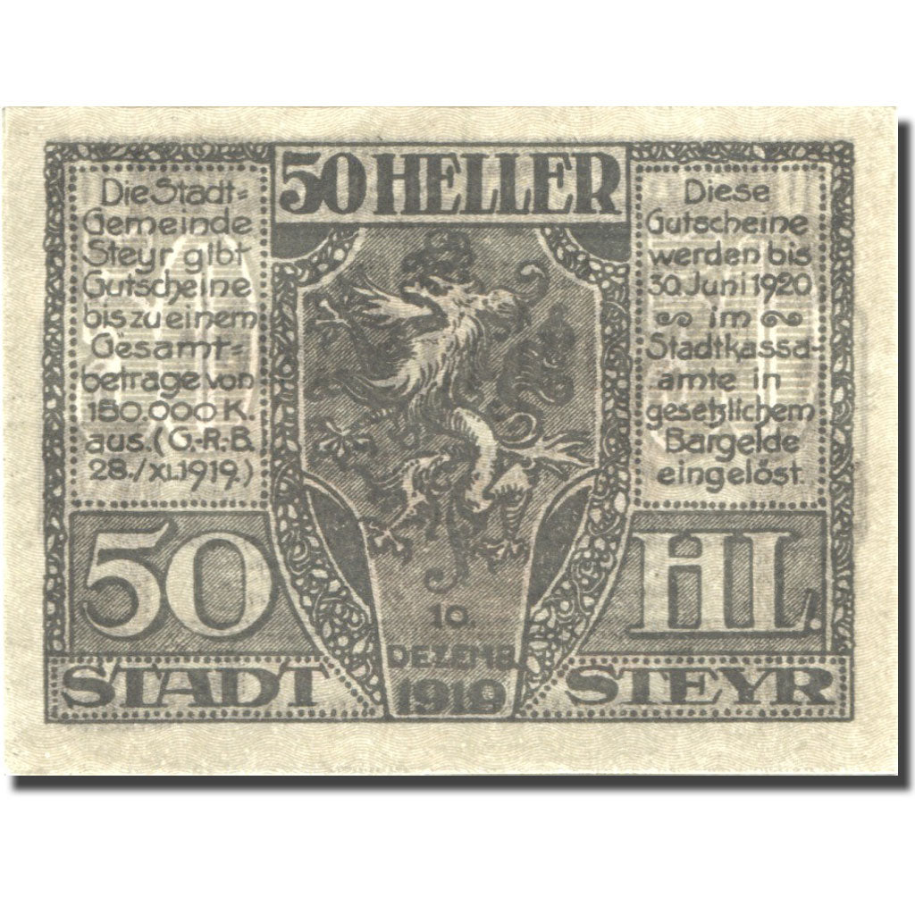 Geldschein, Österreich, Steyr, 50 Heller, château, 1920 UNZ- Mehl:FS 1034Ib