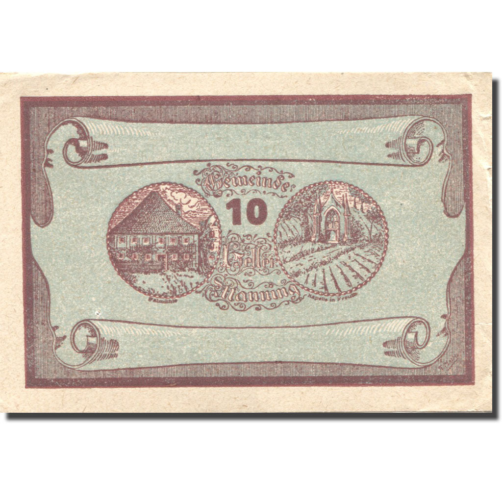 Banconote, Austria, Manning, 10 Heller, parchemin, 1920 SPL- Mehl:FS 578a