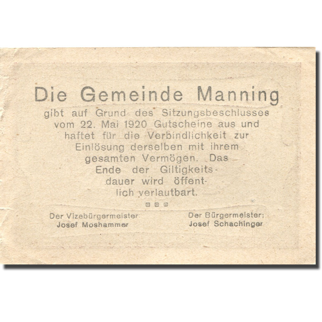 Banconote, Austria, Manning, 10 Heller, parchemin, 1920 SPL- Mehl:FS 578a