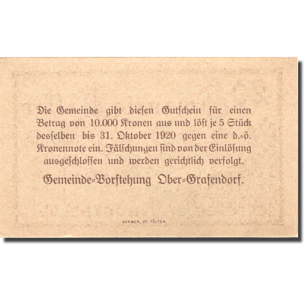 Geldschein, Österreich, Grafendorf, 20 Heller, village, 1920 UNZ- Mehl:FS 682a