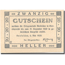 Banconote, Austria, Ansfelden, 20 Heller, château, 1920 SPL Mehl:FS 45Ia