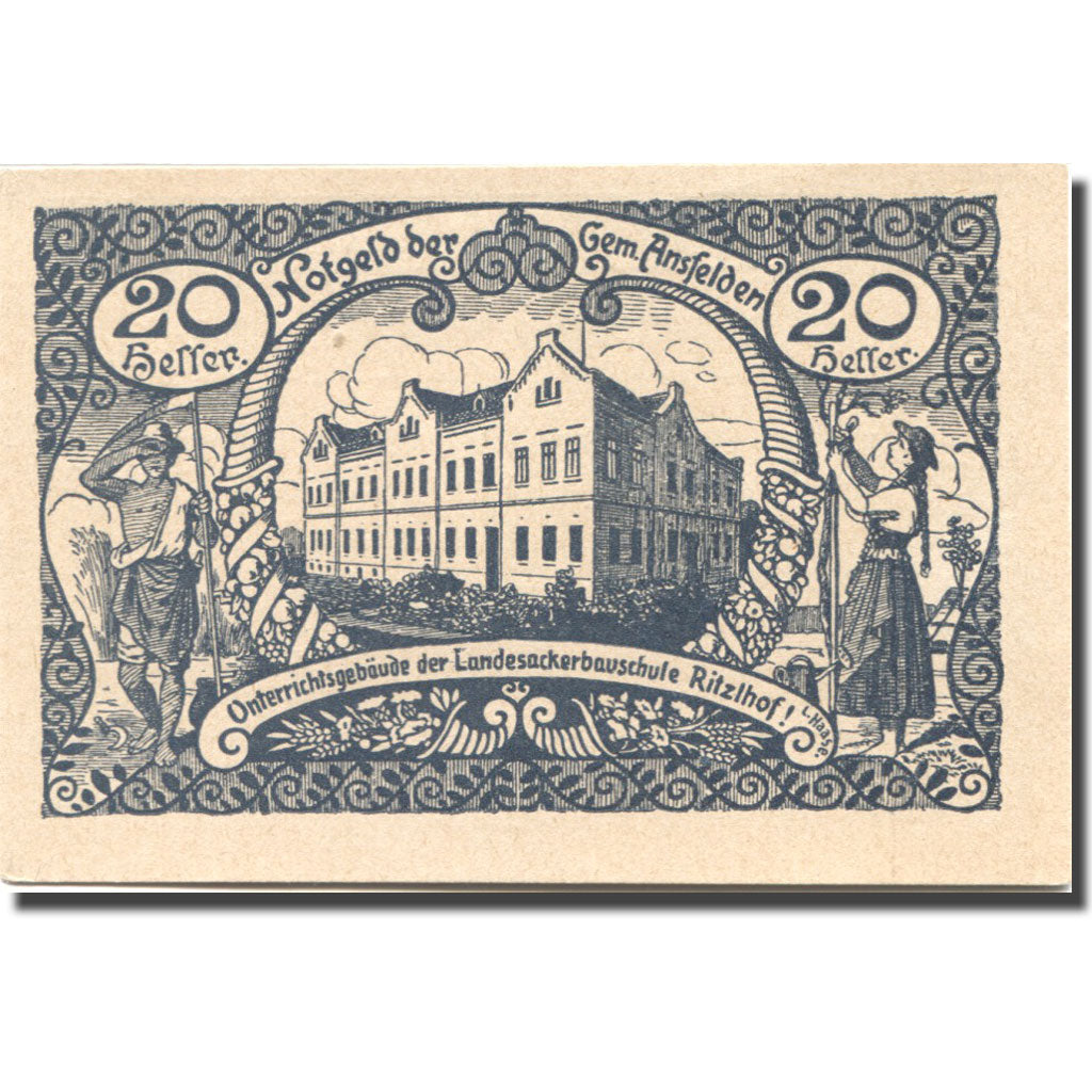 Banconote, Austria, Ansfelden, 20 Heller, château, 1920 SPL Mehl:FS 45Ia