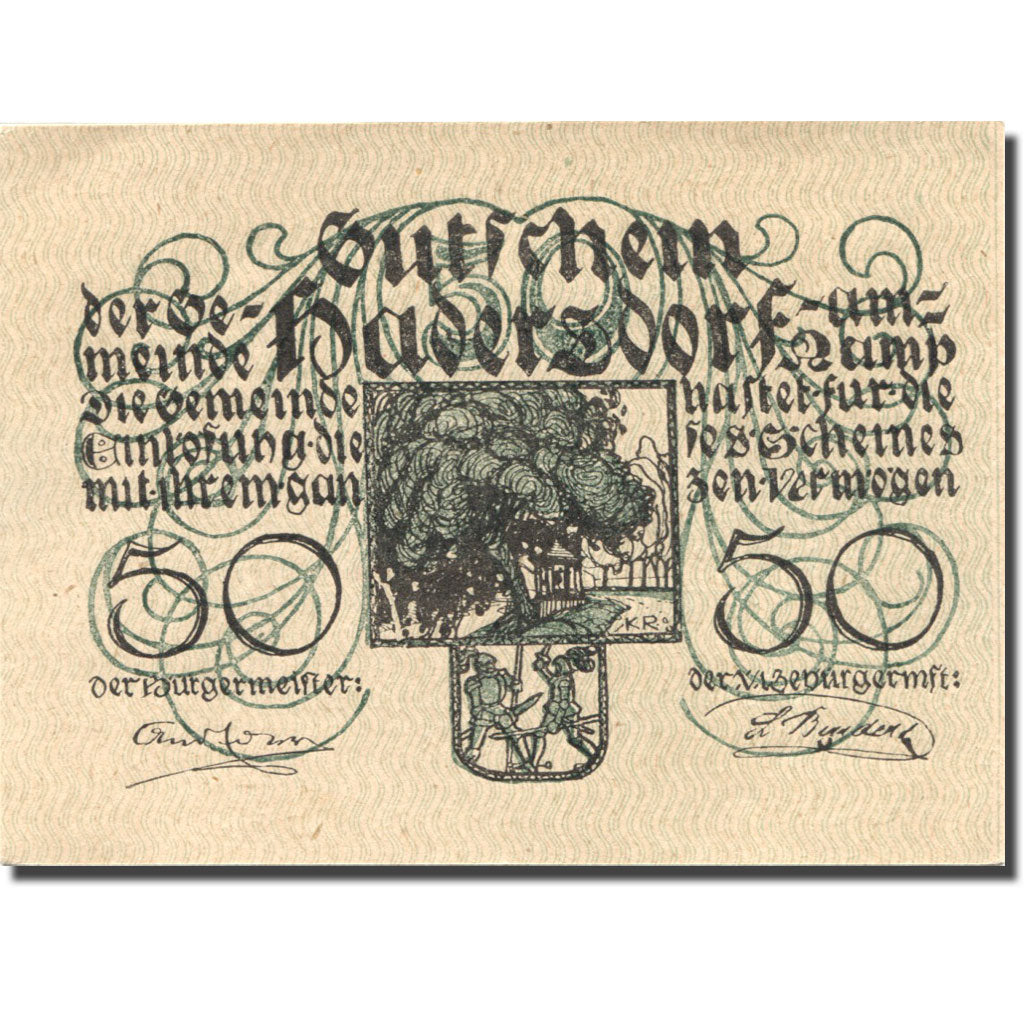 Banconote, Austria, Hadersdorf, 50 Heller, Blason, 1920 SPL Mehl:FS 324b