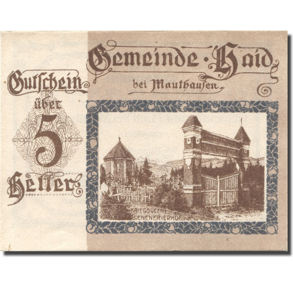 Banconote, Austria, Haid, 5 Heller, cimetière, SPL, Mehl:FS 334II
