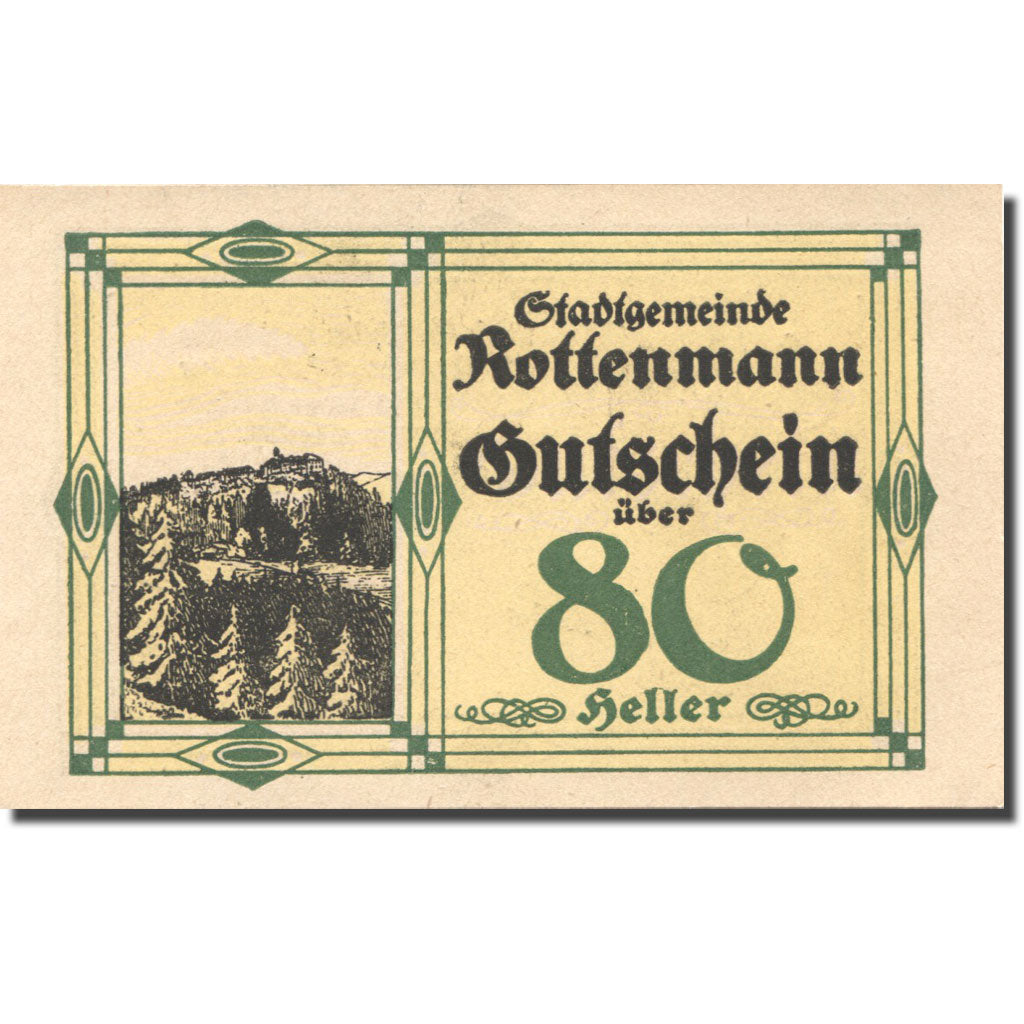 Geldschein, Österreich, Rottenmann, 80 Heller, Forêt, 1920 UNZ- Mehl:FS 852