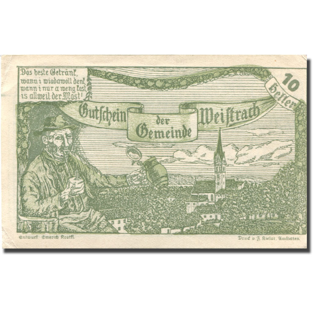 Banconote, Austria, Weistrach, 10 Heller, personnage, 1920 SPL Mehl:FS 1161c