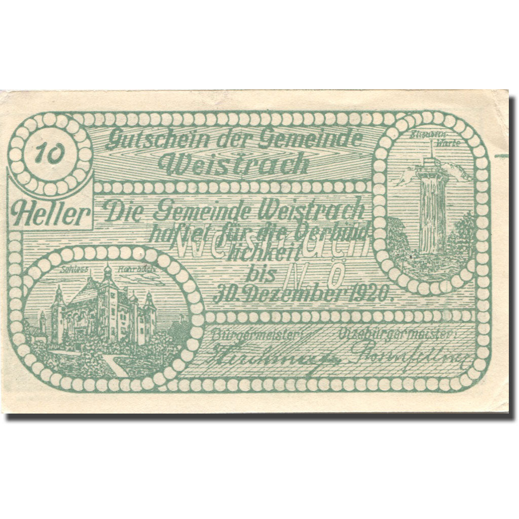Banconote, Austria, Weistrach, 10 Heller, personnage, 1920 SPL Mehl:FS 1161c