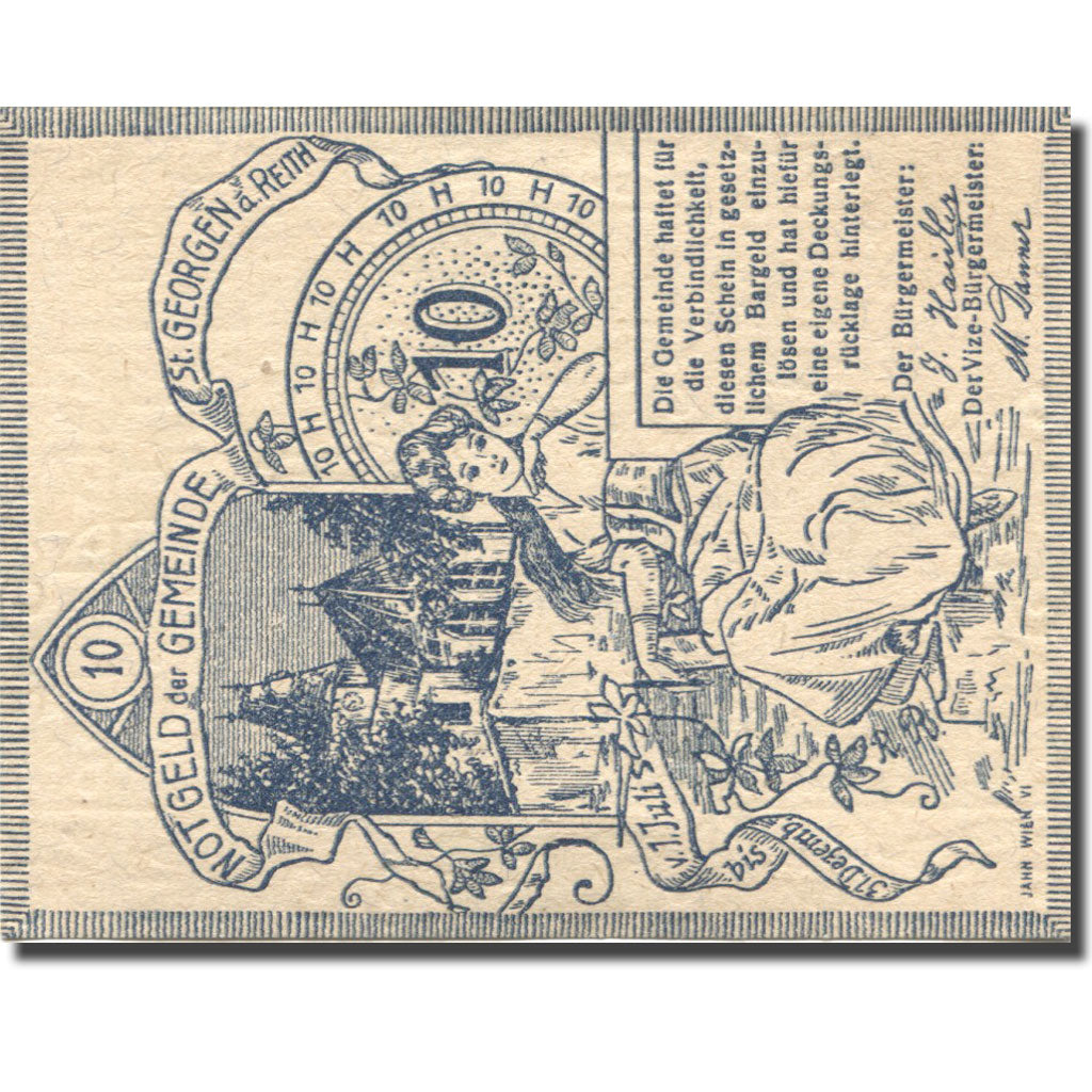 Banconote, Austria, St Georgen, 10 Heller, château, SPL, Mehl:FS 883II