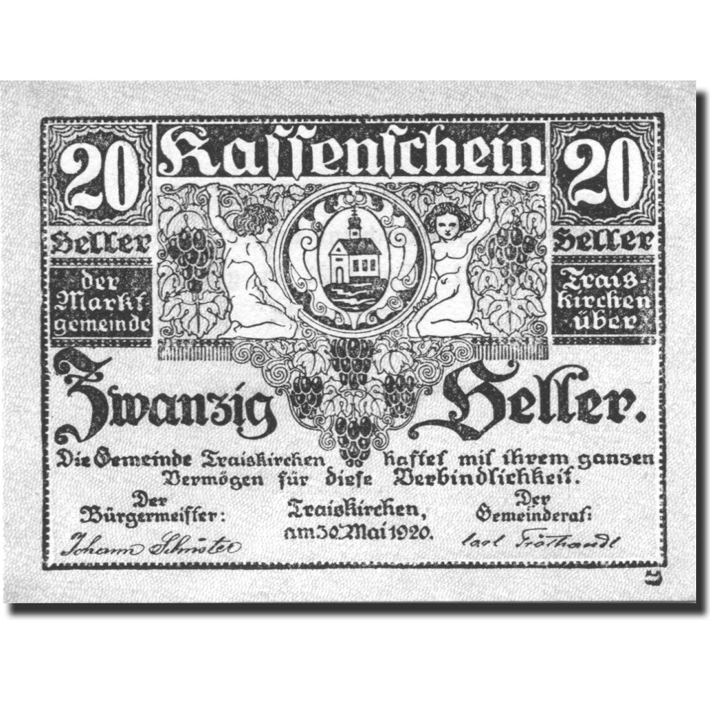 Banconote, Austria, Traiskirchen, 20 Heller, Eglise, 1920 SPL Mehl:FS 1077a