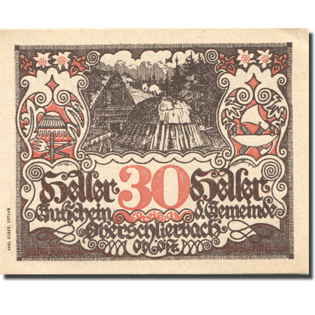 Banconote, Austria, Oberschlierbach, 30 Heller, chalet, 1920 SPL Mehl:FS 694a