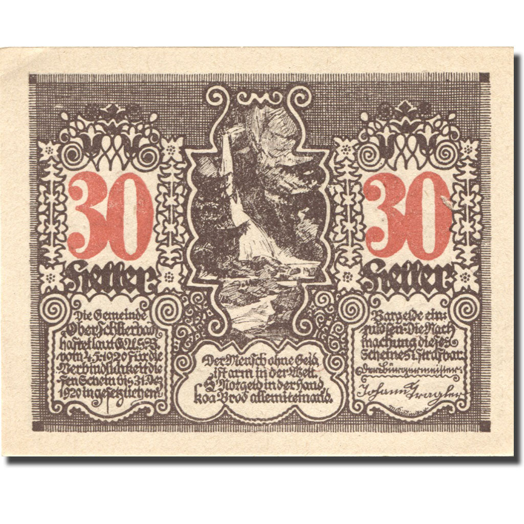Banconote, Austria, Oberschlierbach, 30 Heller, chalet, 1920 SPL Mehl:FS 694a