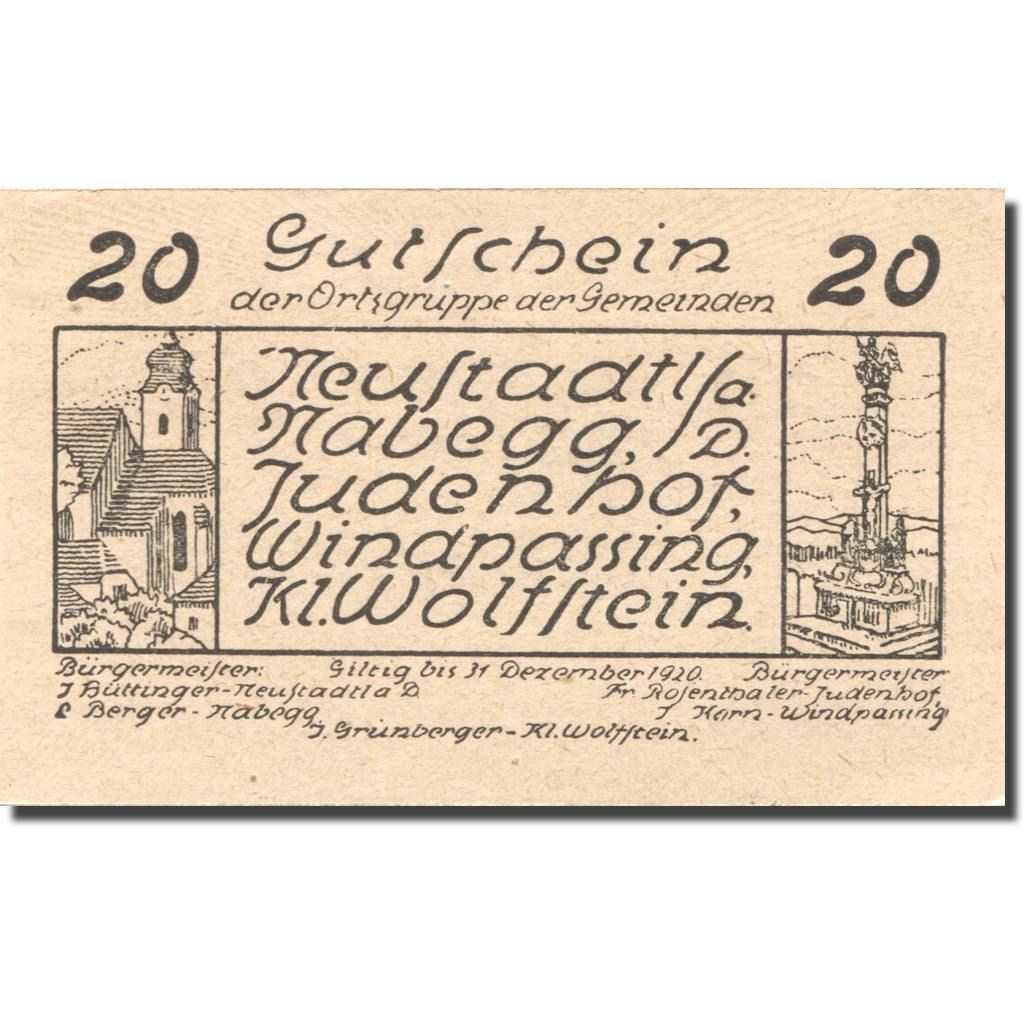 Banconote, Austria, Windpassing, 20 Heller, Eglise, 1920 SPL Mehl:FS 665a