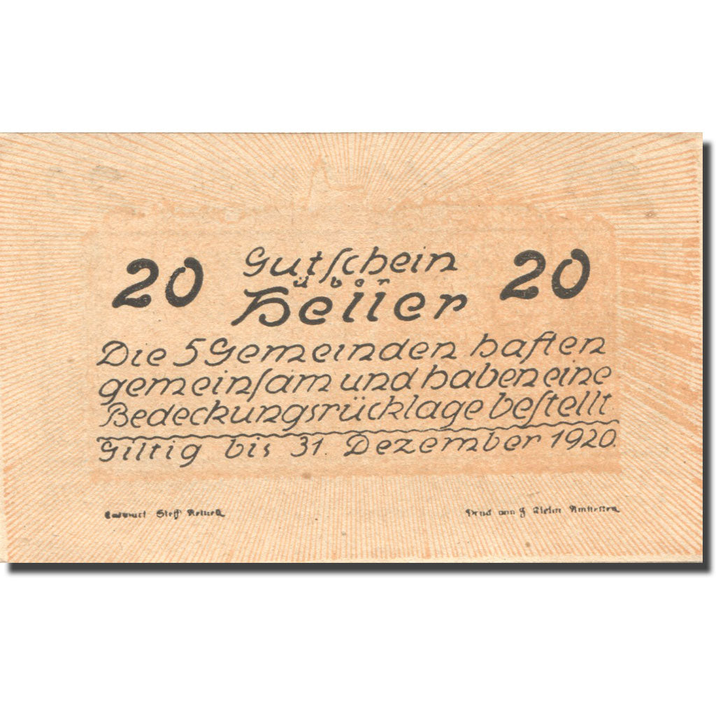 Banconote, Austria, Windpassing, 20 Heller, Eglise, 1920 SPL Mehl:FS 665a