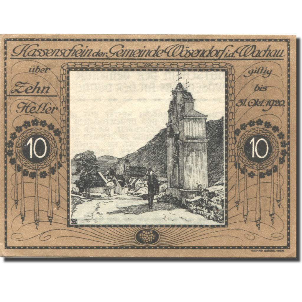 Banconote, Austria, Wösendorf, 10 Heller, village, 1920 SPL Mehl:FS 1255a
