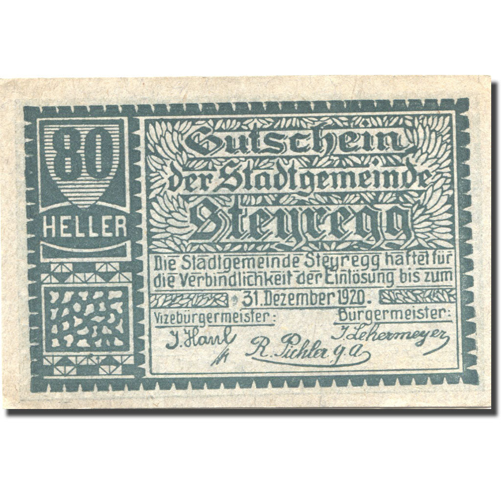 Banconote, Austria, Steyregg, 80 Heller, château, 1920 SPL Mehl:FS 1036II
